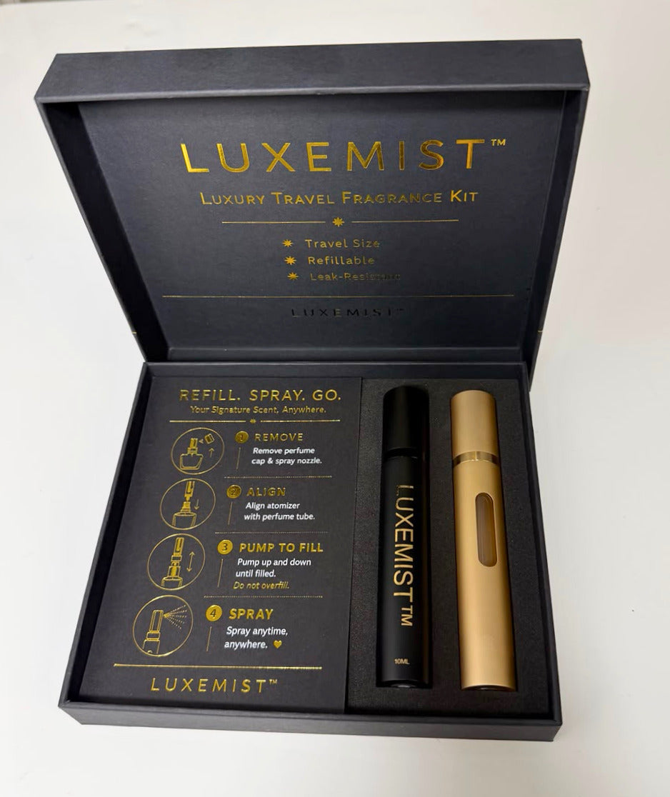 LUXEMIST™ Luxury Travel Fragrance Kit – 2 Premium 10 mL Bottom-Fill Refillable Perfume Atomizers