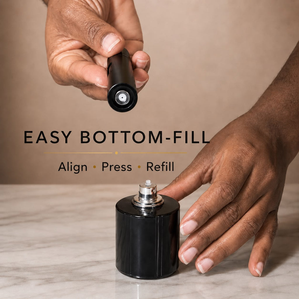 Luxury Travel Perfume Atomizer Set - 2 Pack Black & Gold, Refillable 10ml