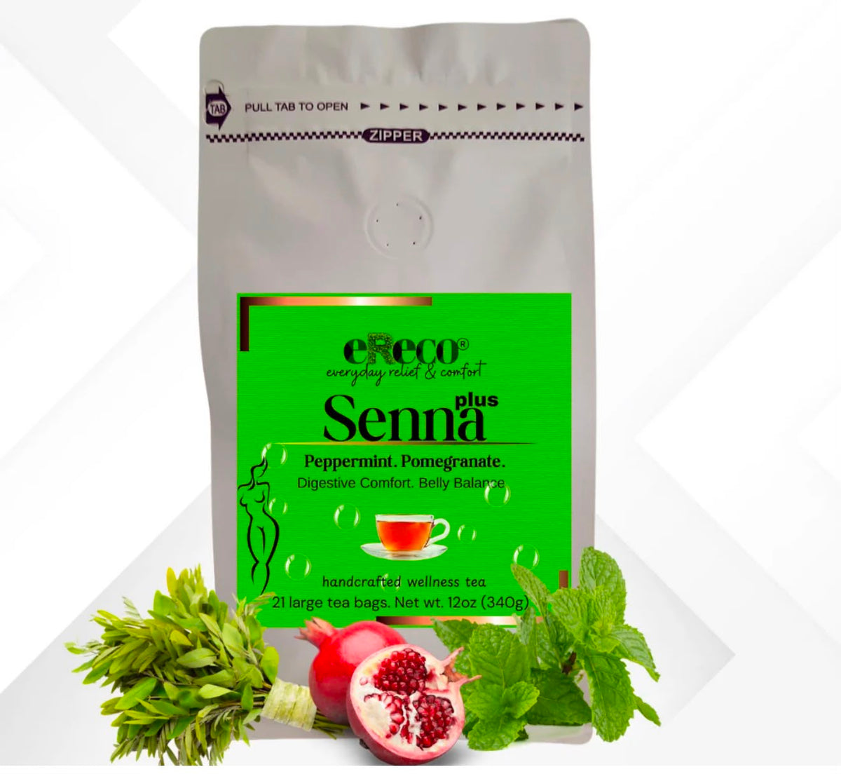 eReco Senna Detox Plus herbal Tea Peppermint & Pomegranate 21 Bags 12oz 340g