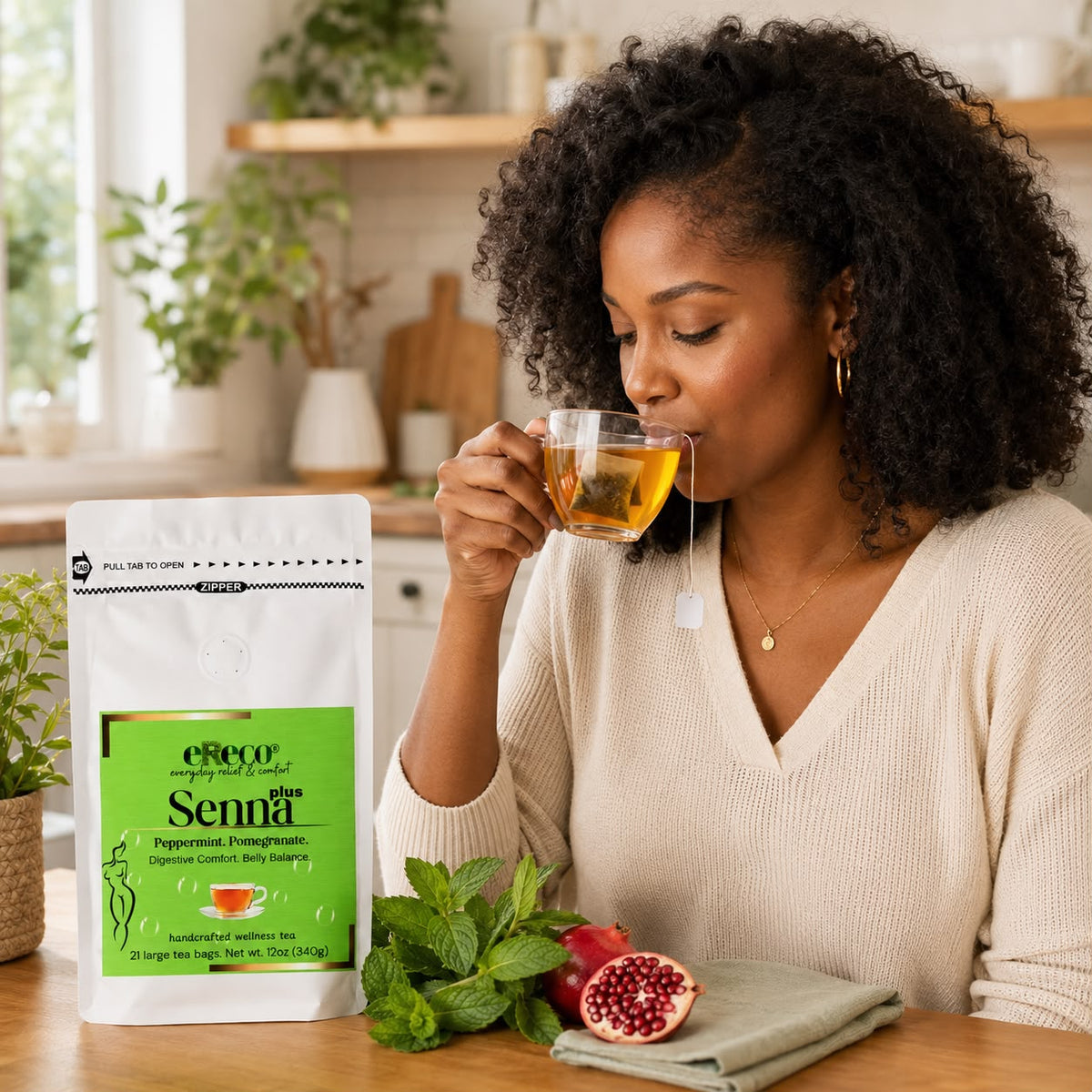 eReco Senna Detox Plus herbal Tea Peppermint & Pomegranate 21 Bags 12oz 340g
