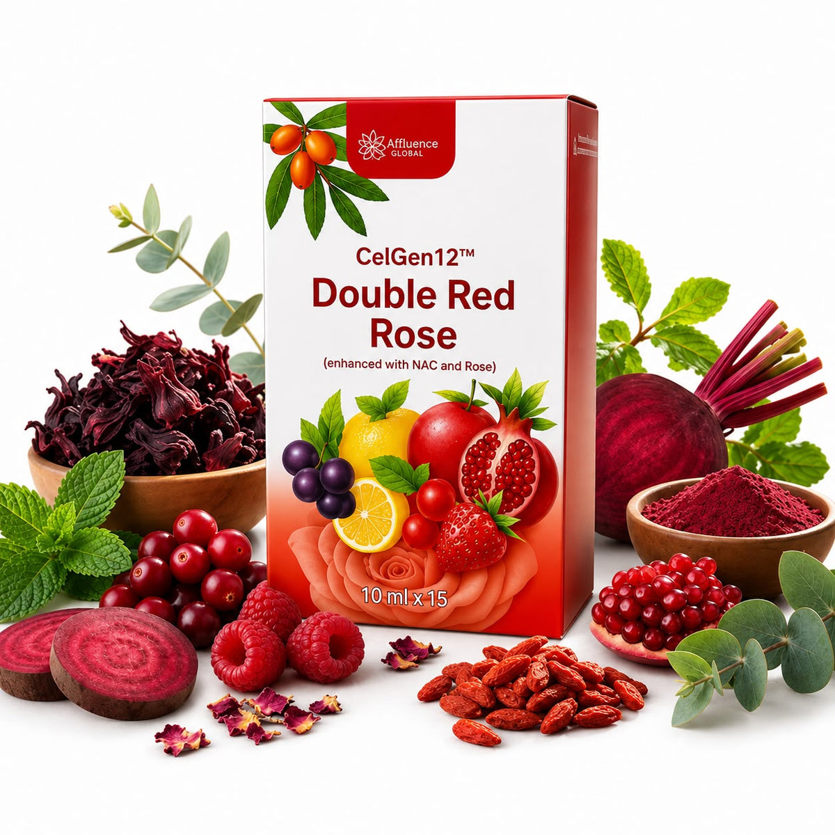 CelGen12 Double Red Rose Liquid - 15 x 10ml Single-Serve Sachets - Mixed Fruit Flavor