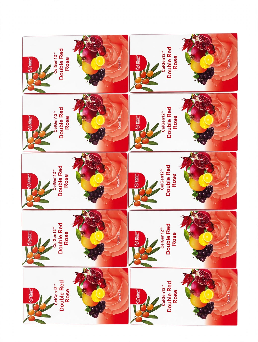 CelGen12 Double Red Rose Liquid - 15 x 10ml Single-Serve Sachets - Mixed Fruit Flavor