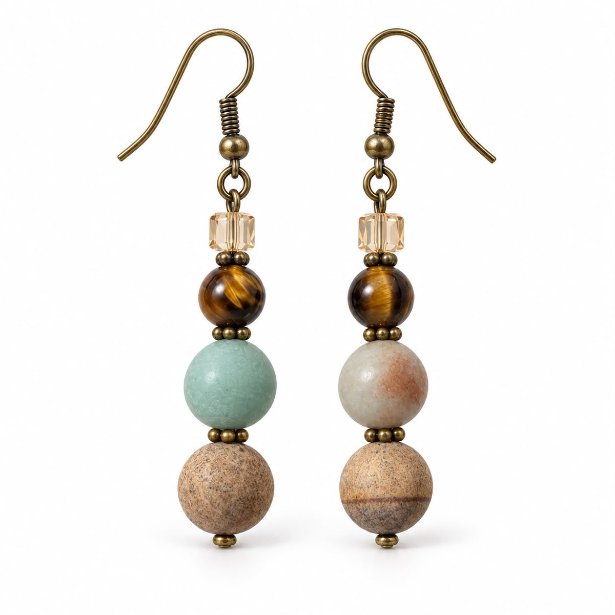Earth Goddess Drop Earrings – Amazonite Multi-Stone | Stone & Soul Collection