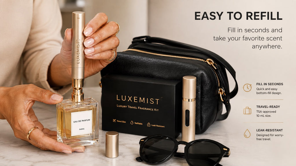 Luxury Travel Perfume Atomizer Set - 2 Pack Black & Gold, Refillable 10ml